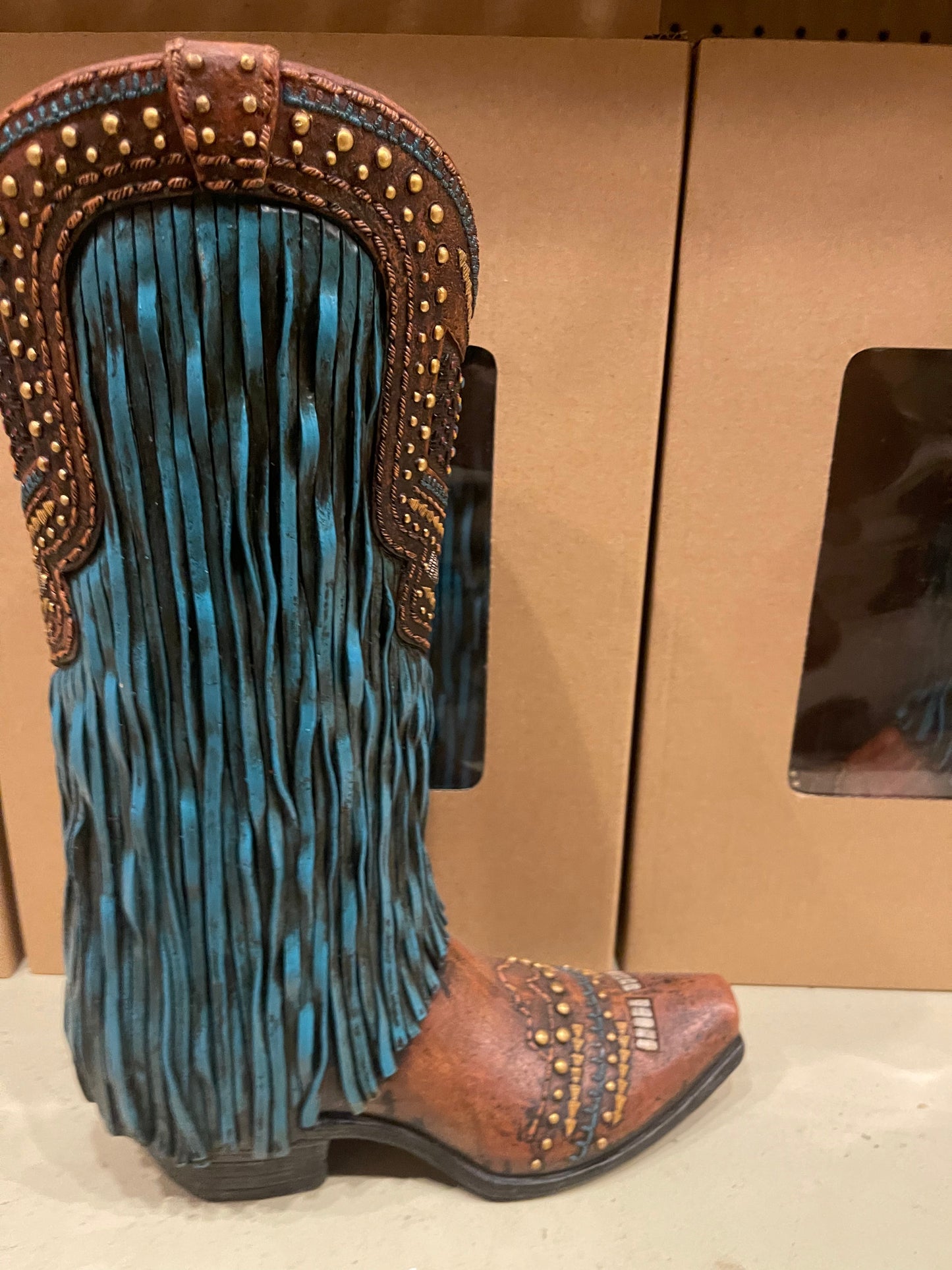 Turquoise Fringe Boot Vase