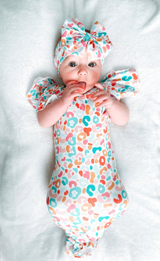 Summer leopard flutter gown and headband set