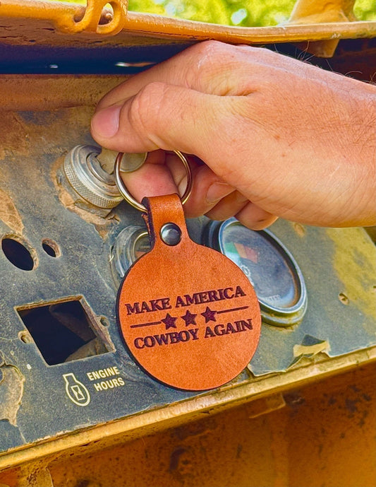 Make America Cowboy Again Leather Keychain
