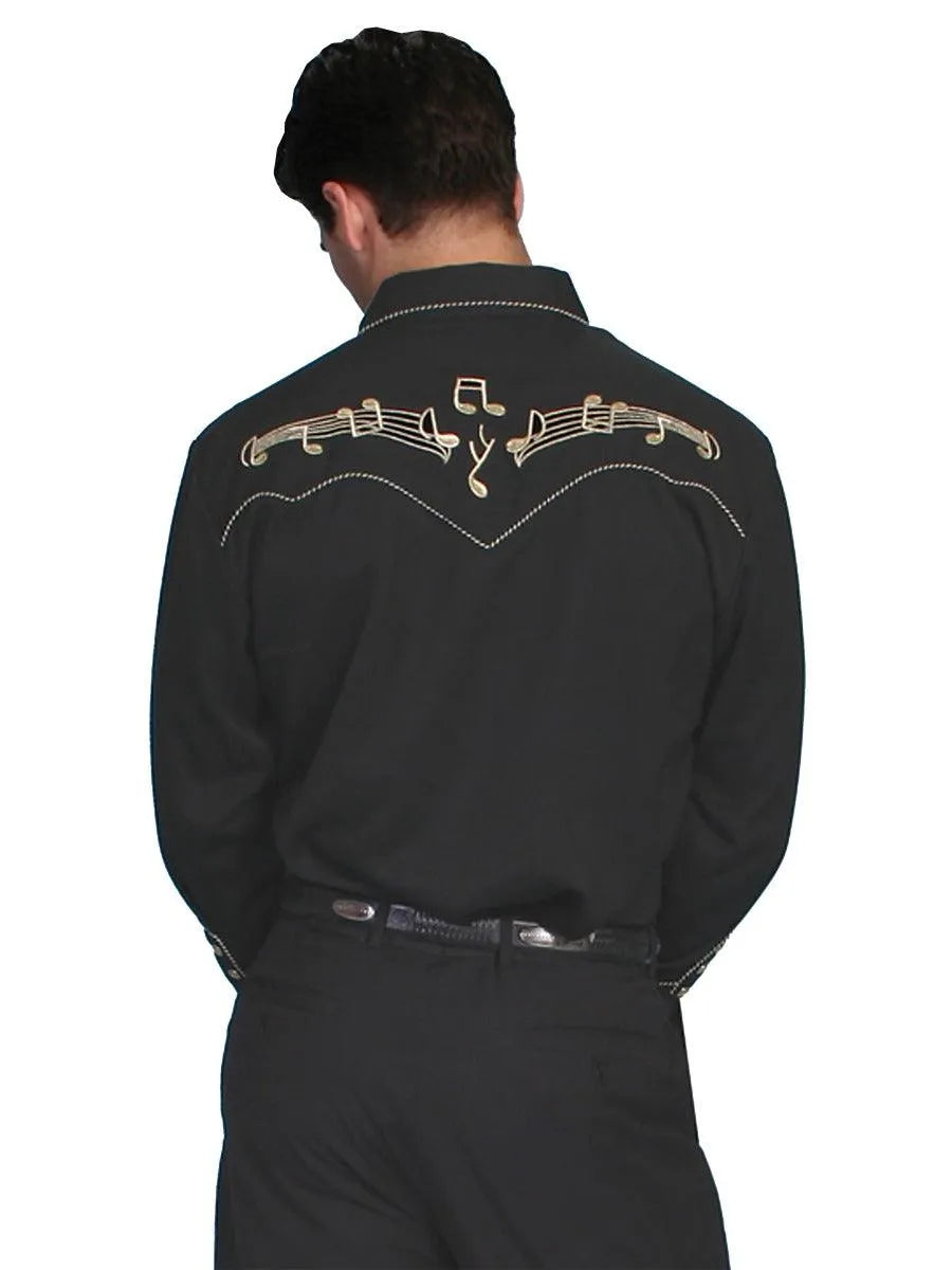 Scully Gold Music Note Embroidery - Men's Western Shirt (Closeout)