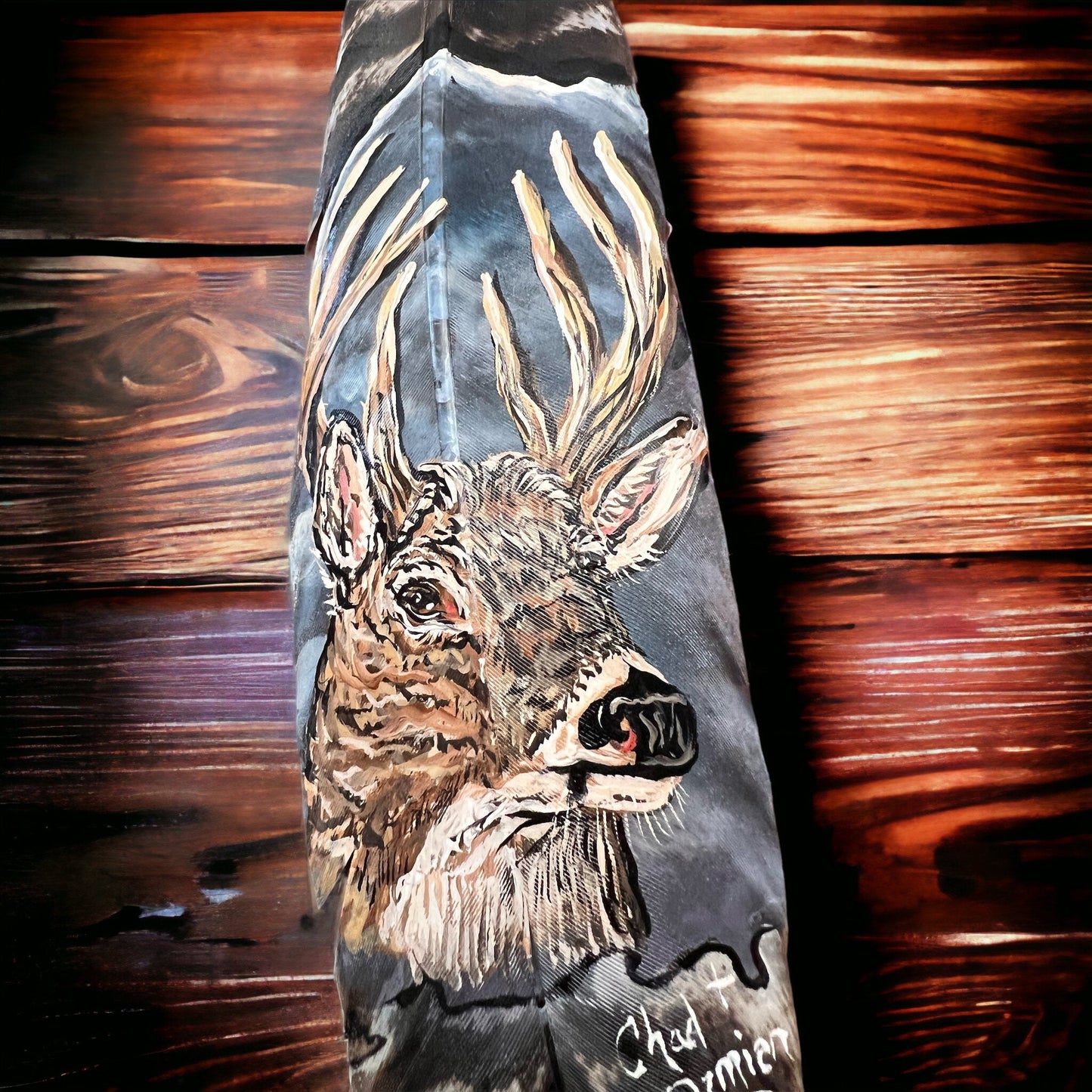 Painted hat feather by Chad Demien - Large buck
