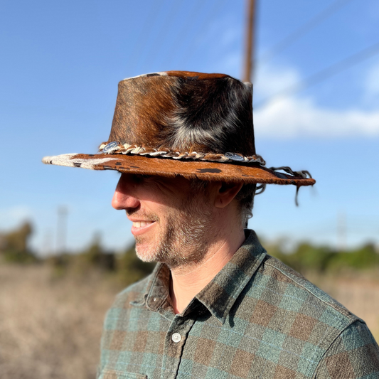 Cowhide Rancher Cowboy Hat - White / Multi