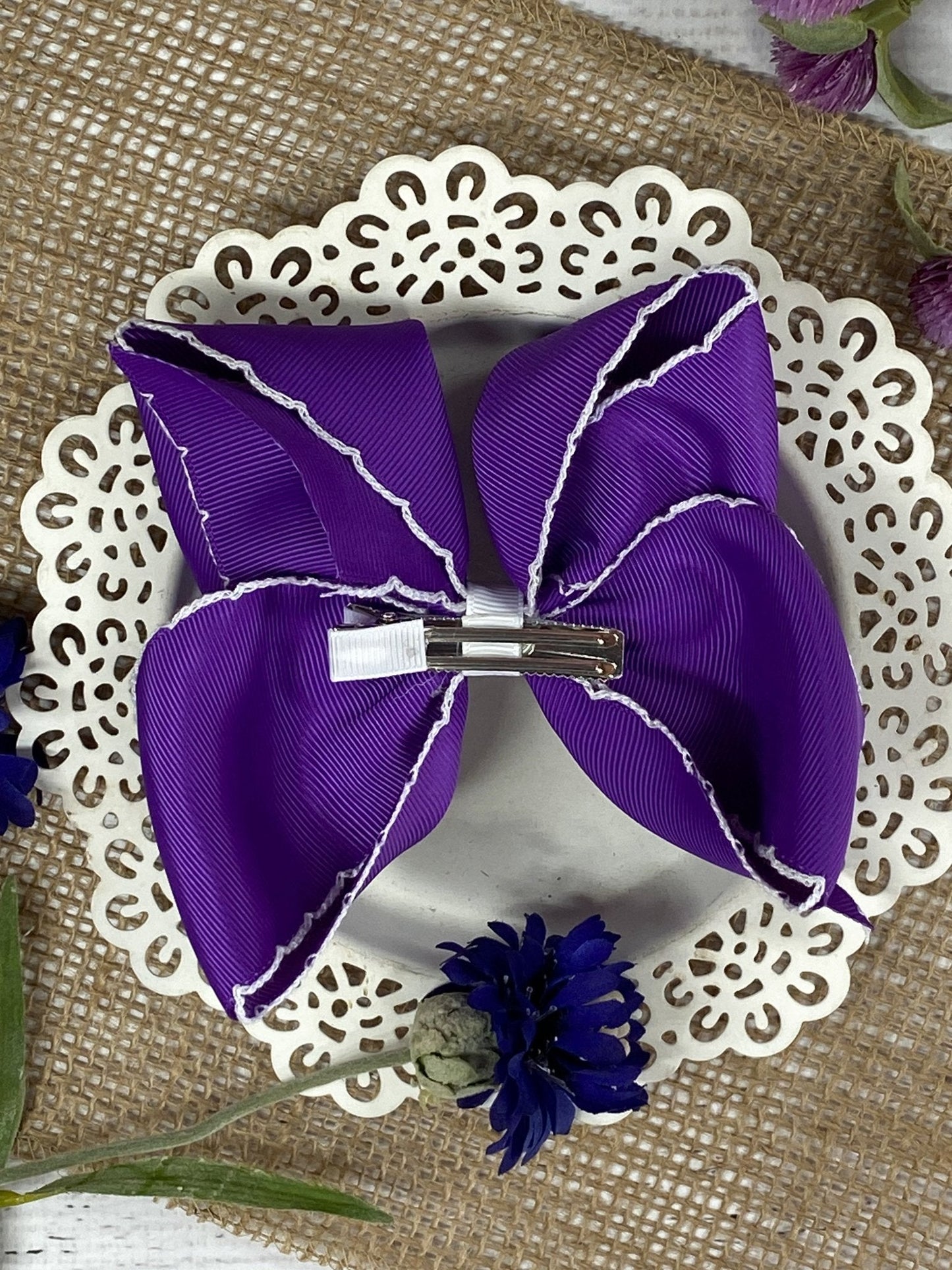 Purple with White Moonstitch Hair Bow