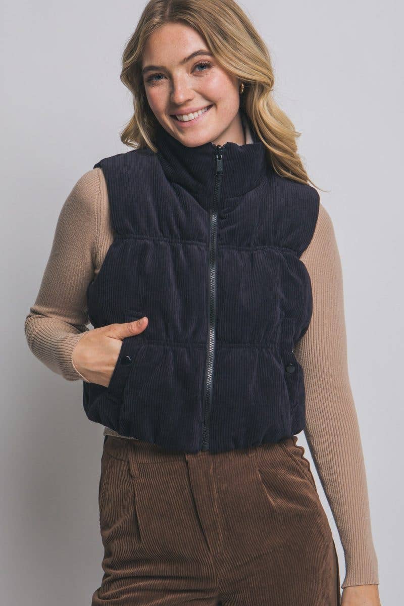 Reversible Corduroy Puffer Vest - 4 colors available
