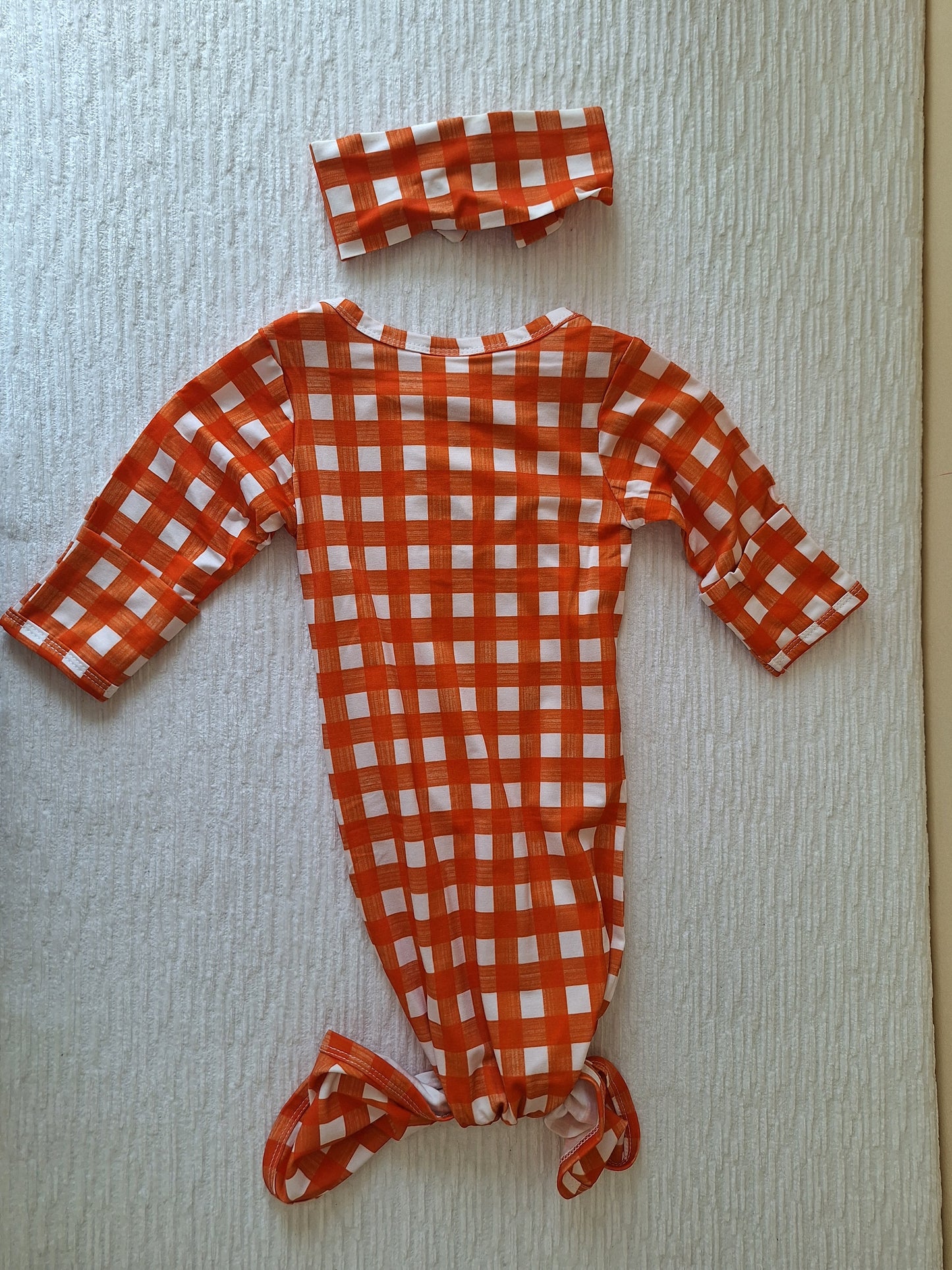 Orange and White Checked Gown with Matching Headband