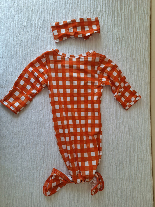 Orange and White Checked Gown with Matching Headband
