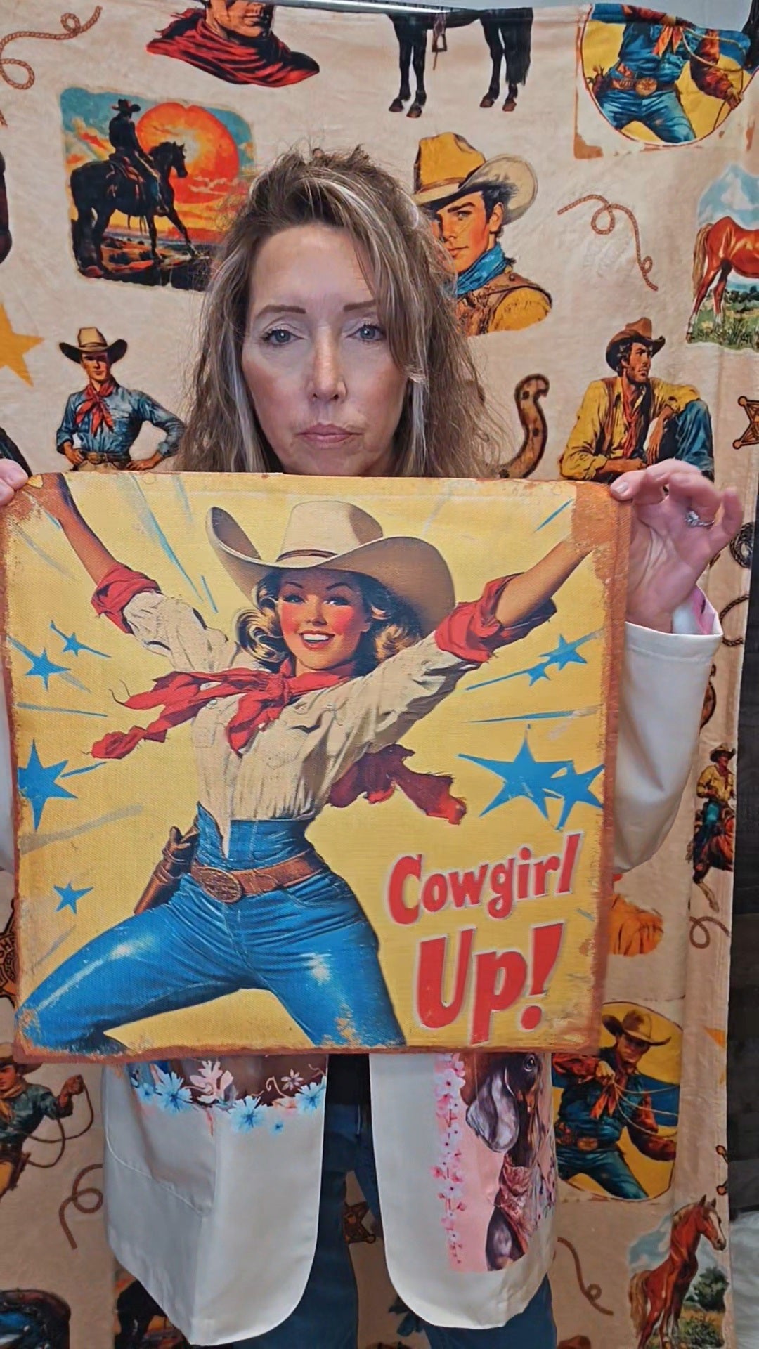 Vintage Cowgirl Up Throw Pillow Case 18 x 18 Made in America