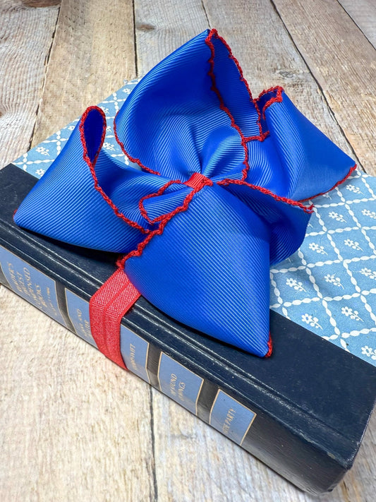 Royal Blue with Red Moonstitch Bow Headband