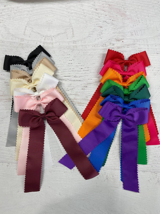 Scalloped Long Tail Bow with Alligator Clip