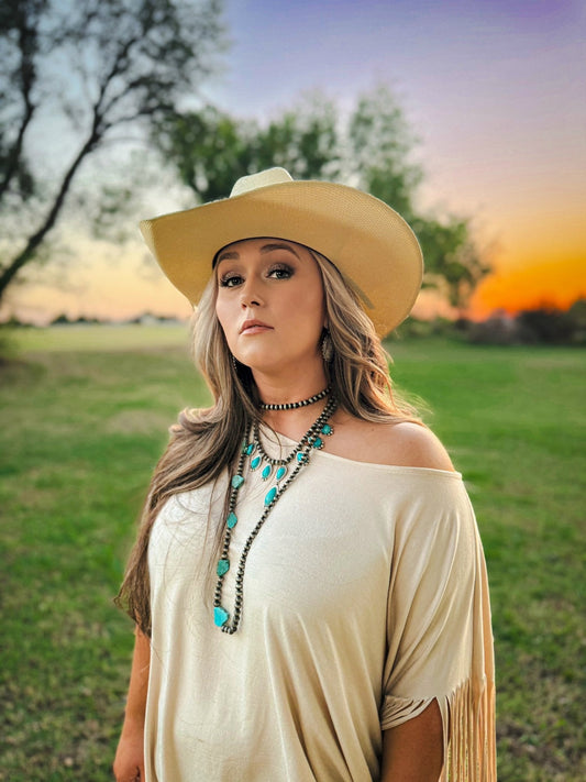 Showstopper Fringe Top - Oat