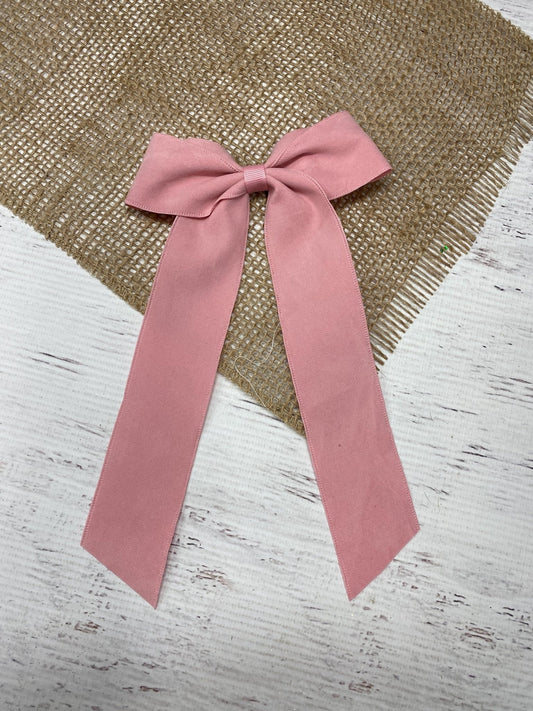 Suede Ribbon Long Tail Hair Bow- Wide