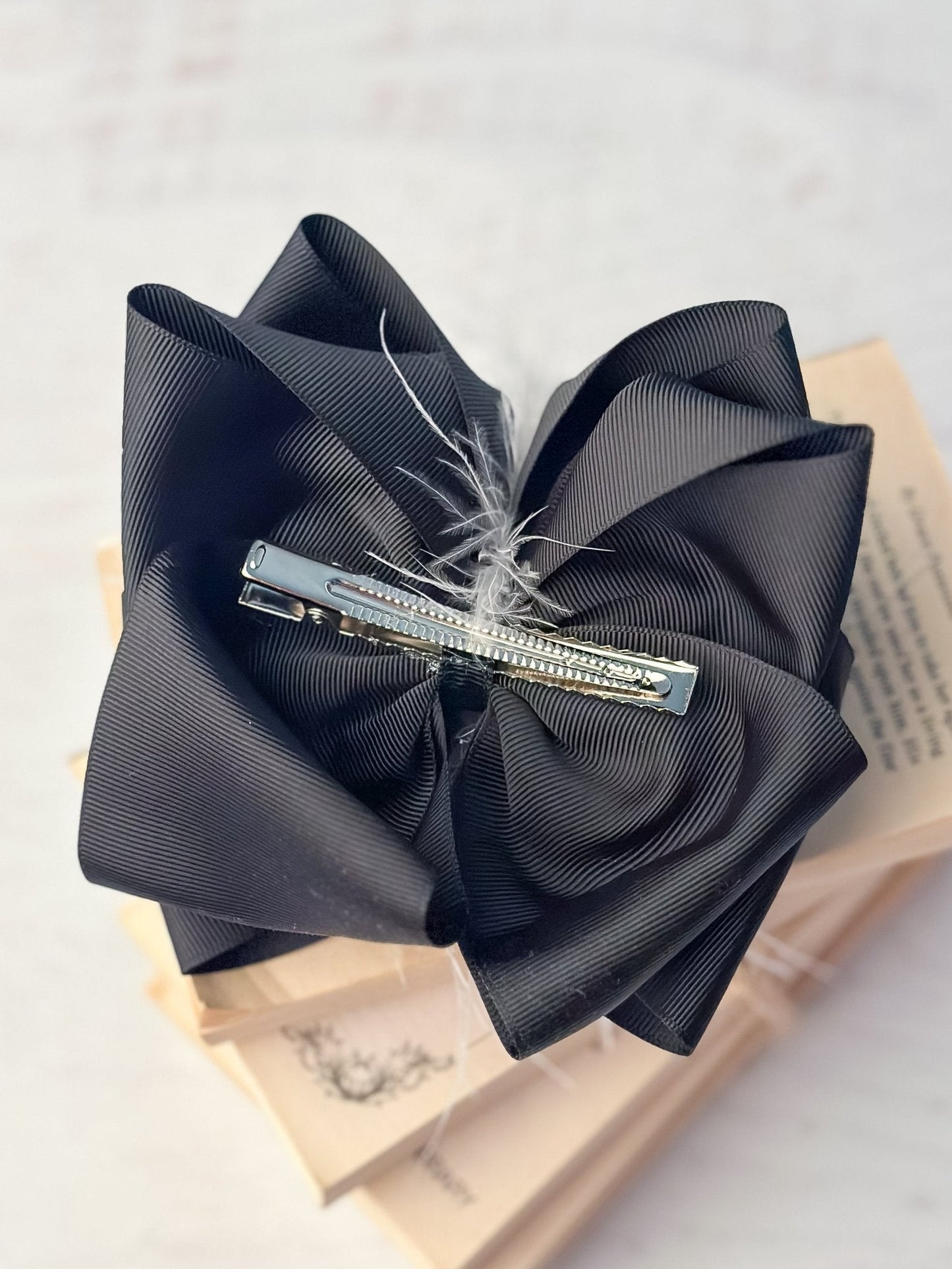 Texas Size Black & White Feather Puff Hair Bow