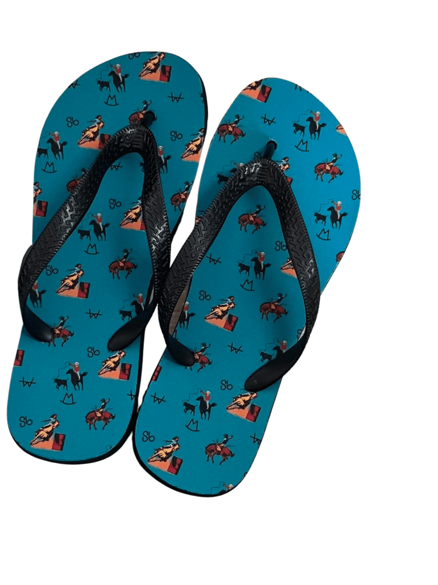 Turquoise Vintage Western Print Flip Flops