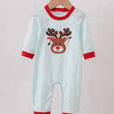 Blue reindeer applique stripe romper