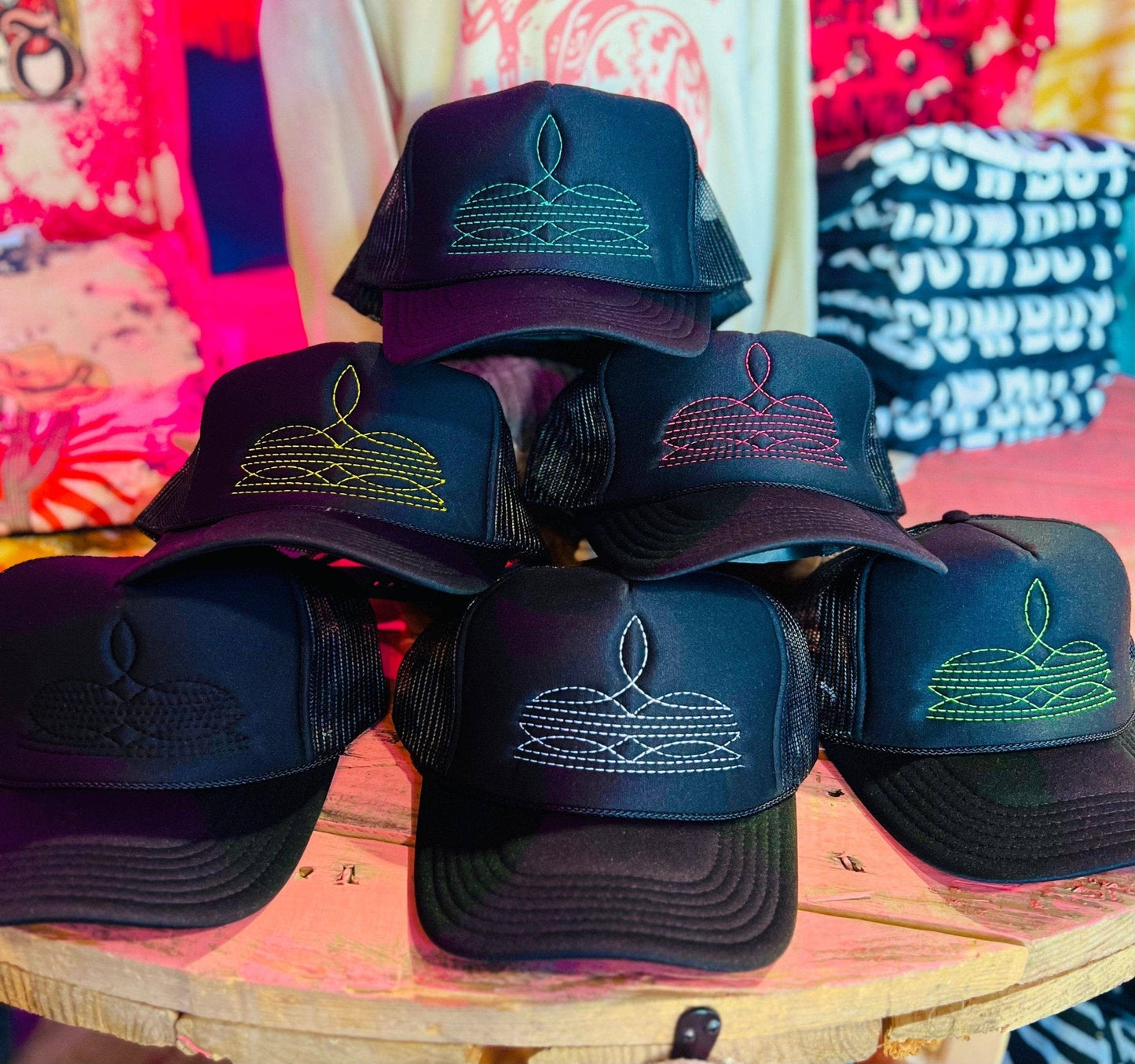 Western Boot Stitch Trucker Cap - Hot pink stitching