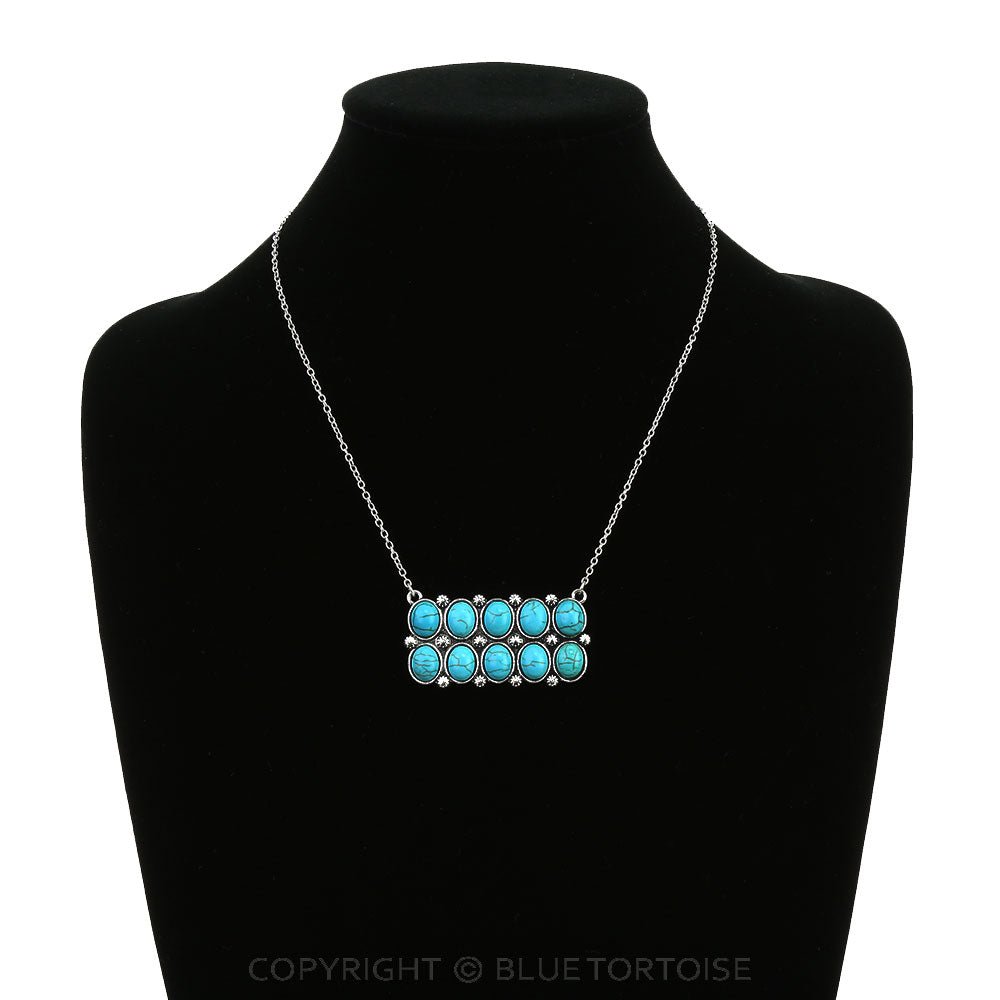 Western Rectangle Faux Turquoise Pendant Necklace - 18 inch