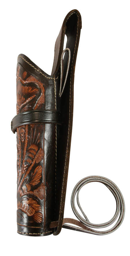 Hip Draw Tooled Leather Holster  - Brown