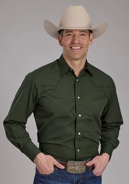 Roper 2132 Solid (Olive) - Men's Western Shirt