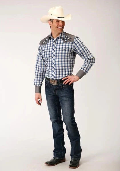 Roper 01018 Royal Plaid (Blue) - Men's Western Shirt