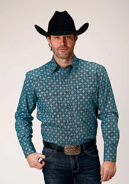 Roper 1845 Lattice Medallion (Blue) - Men's Western Shirt