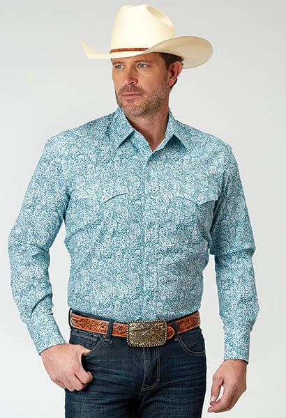 Roper 1944 Stretch Paisley (Teal) - Men's Western Shirt