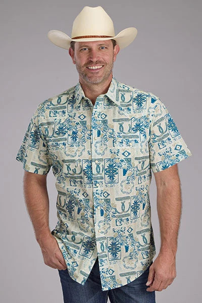 Roper 2348 Tropical Resort (Tan) - Men's Short Sleeve Shirt