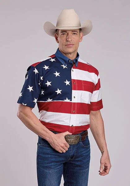 Roper Pieced Stars & Stripes (Multi) - Men's Short Sleeve Shirt