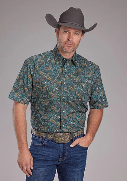 Roper 2382 Dusk Paisley (Blue) - Men's Short Sleeve Shirt