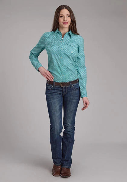 Roper 2250 Stretch Four Point Foulard (Turquoise) - Women's Western Shirt