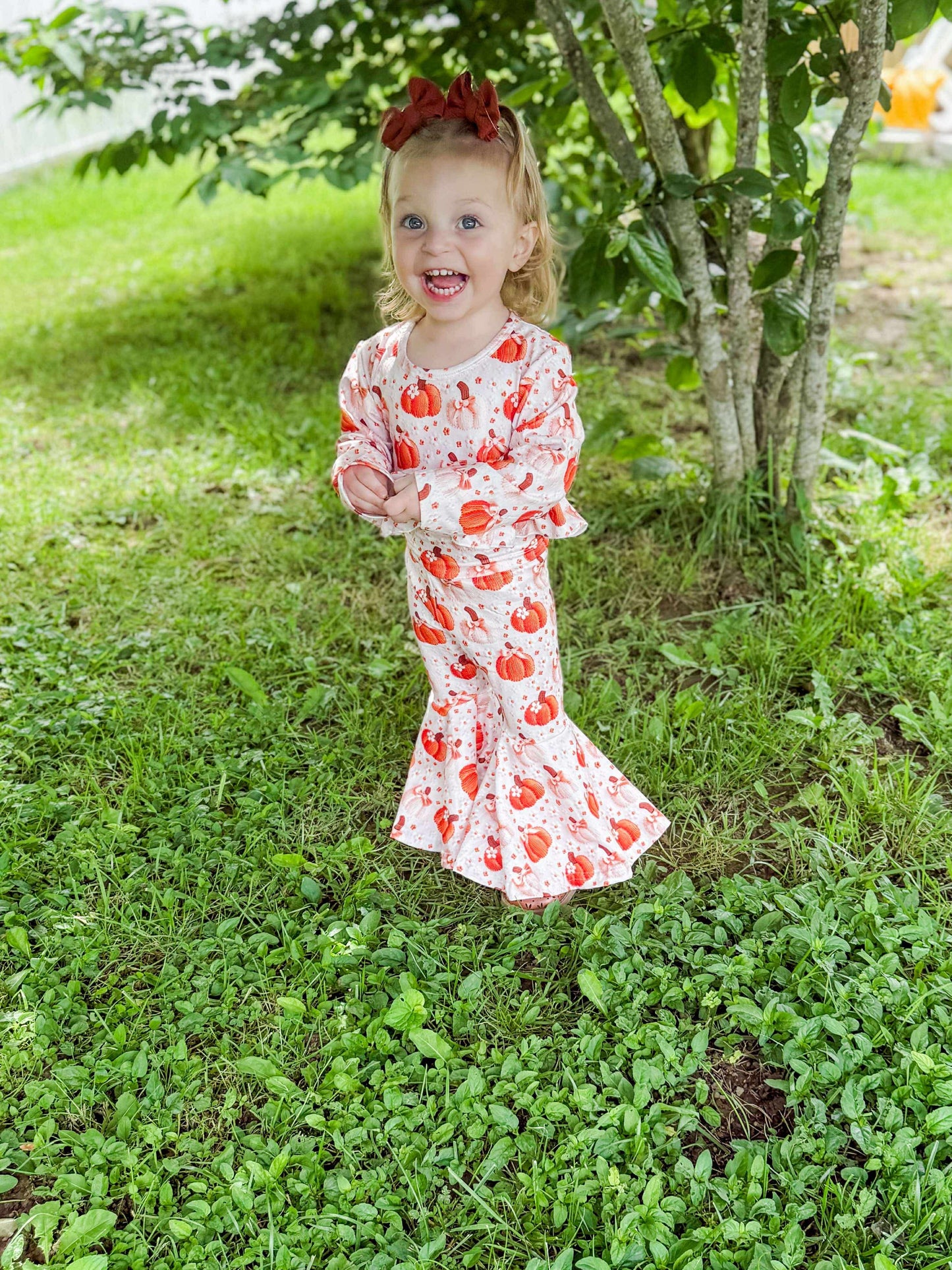 Pumpkin bow high waisted ruffle bell set