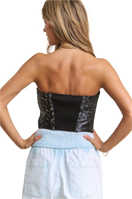 Sequin Strapless Bustier Top