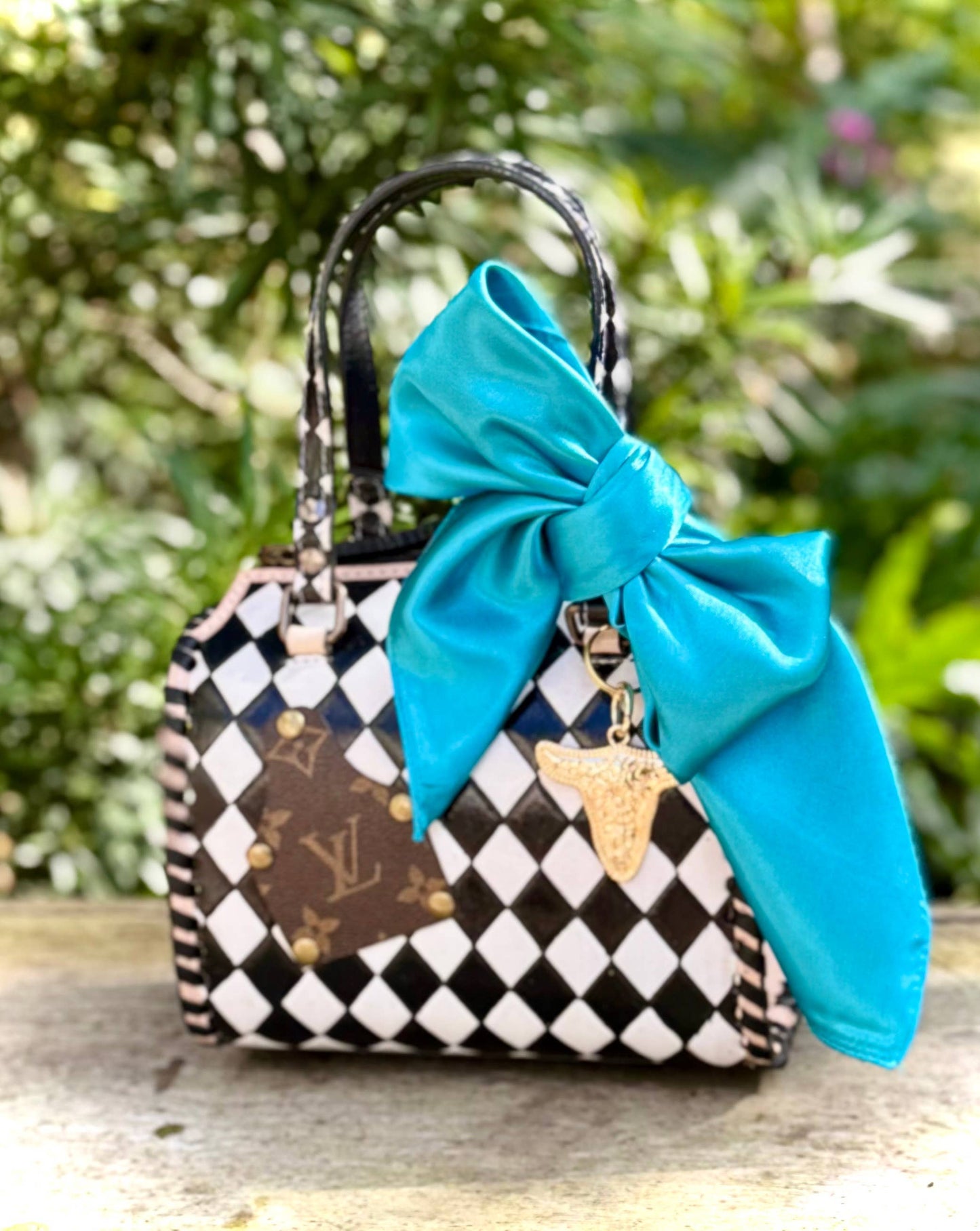 Upcycled LV Black & White Western Checkered Speedy Bag