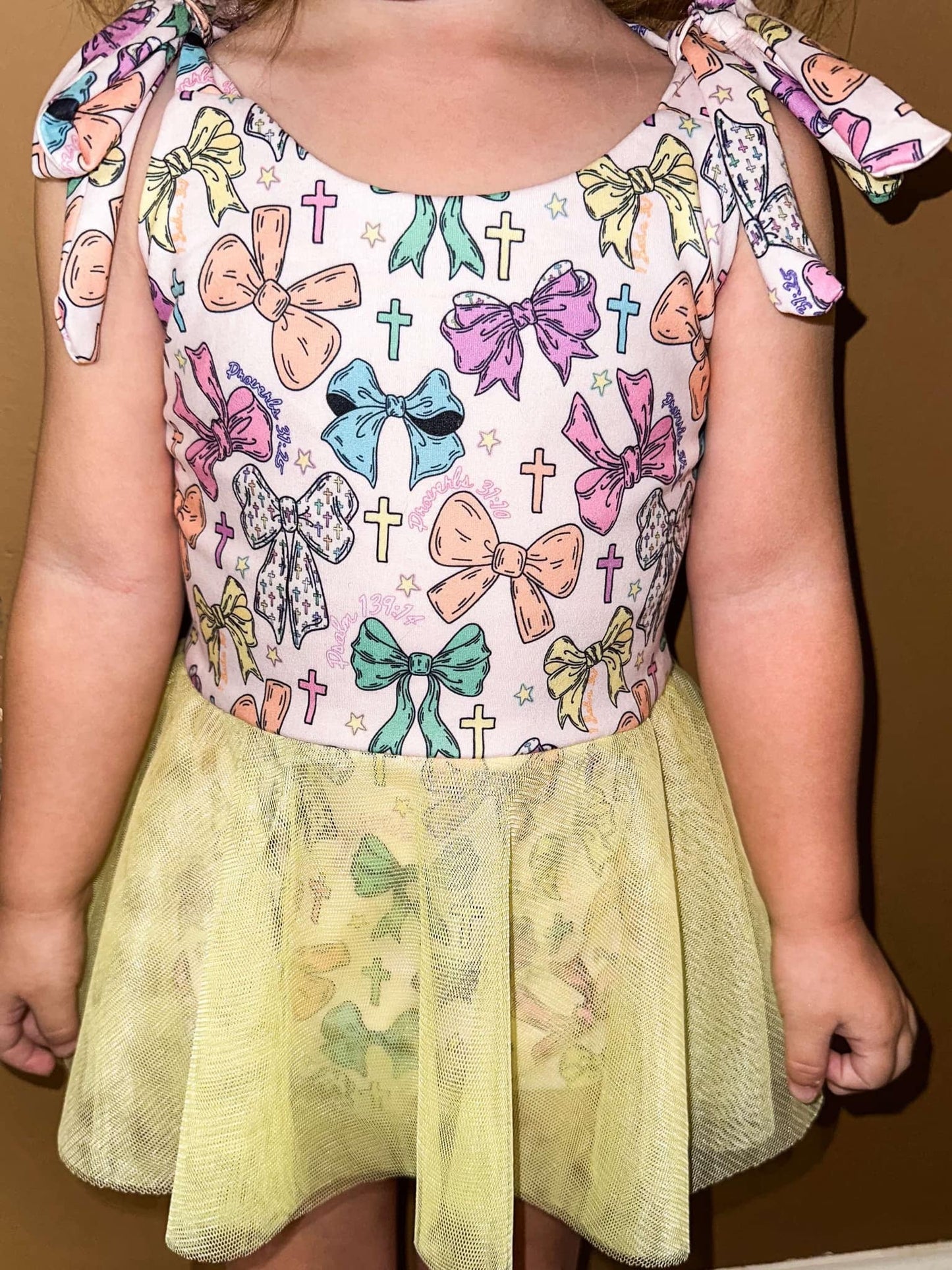 Crosses and bows mesh tie romper