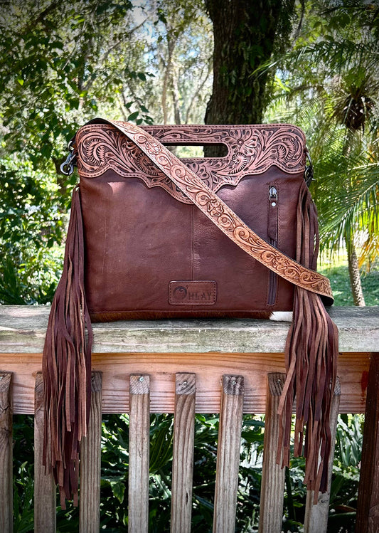 Upcycled LV Cowhide Leather Crossbody Clutch Bag Western