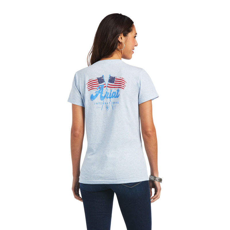Ariat Flag Waver Tee- Halogen Blue