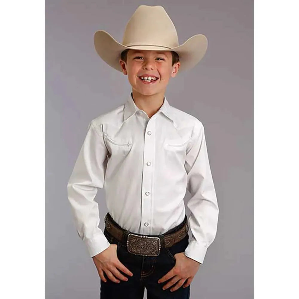 Stetson Pinpoint Oxford (White) - Boy's Western Shirt (Closeout)
