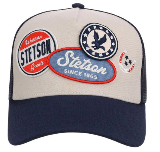 Stetson Embroidered Patches (Khaki/Navy) - Trucker Cap