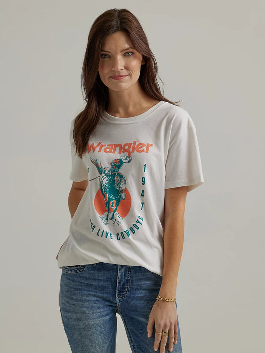 Women's Wrangler Western Graphic Boyfriend Tee in Marshmallow Cowboys