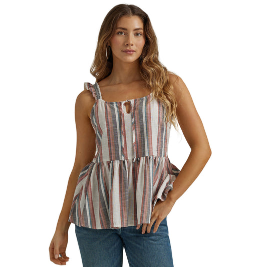 Retro Ladies Striped Punchy Peplum Tank Top