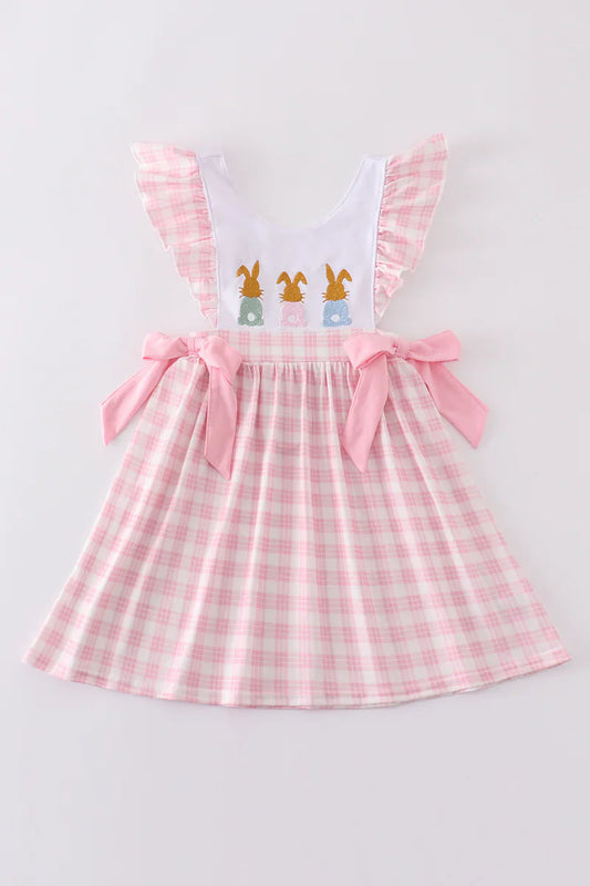 Pink bunny embroidery bow dress