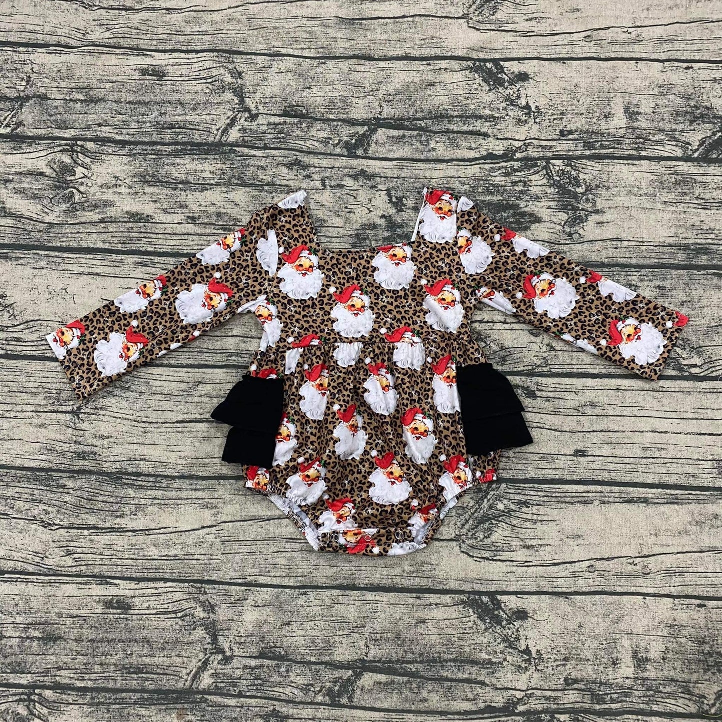 Leopard Santa ruffle romper