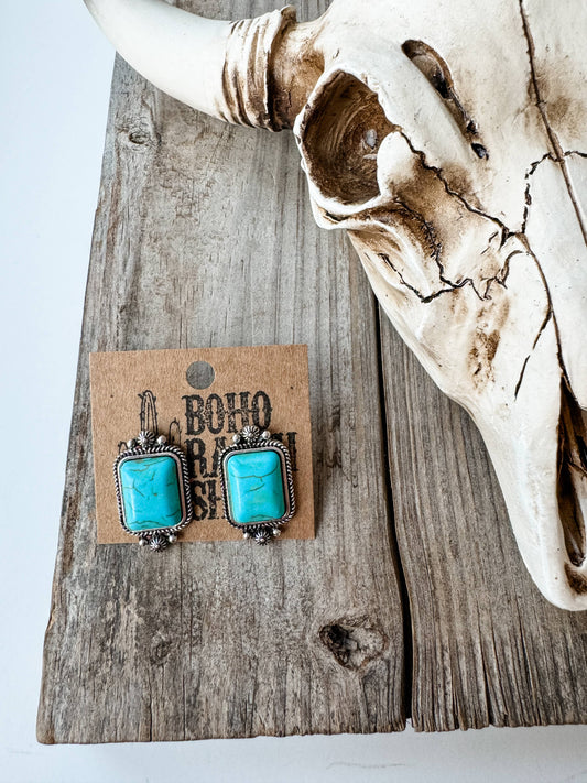 Western Rectangle Stone Studs Post Earrings