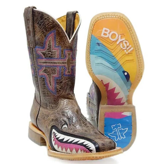 Tin Haul I Don't Bite / Jawsome Sole (Pink) - Little Kids/Big Kids Leather Cowgirl Boots