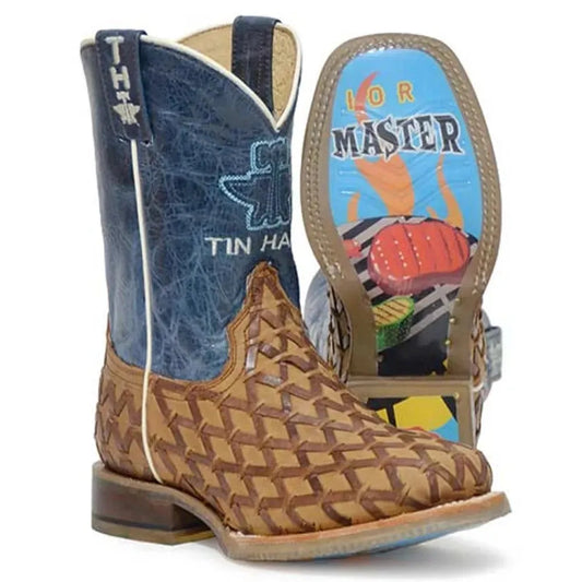 Tin Haul Grill Master / BBQ Party Sole (Blue) - Little Kids/Big Kids Leather Cowboy Boots