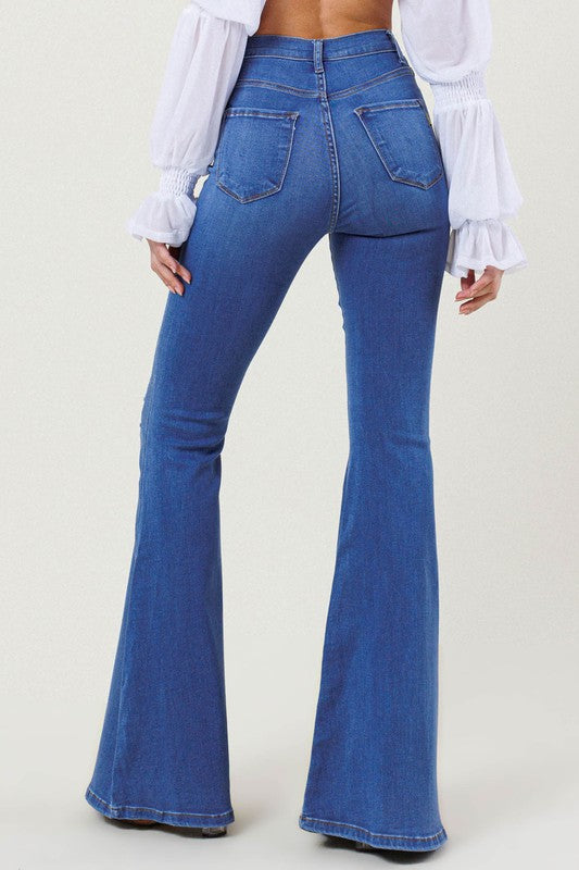 Sleek High Rise Distressed Flare Jeans - 35.5" Inseam