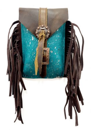 Acid Wash Teal Hair on Cowhide Saddle Bag Rear Cinch
