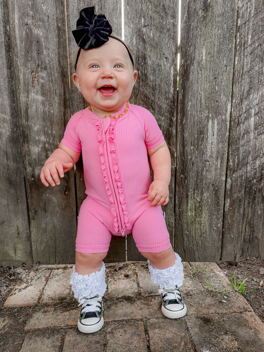 Ballerina Pink Ruffled Bamboo Shortie Romper