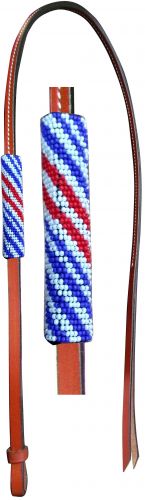 4ft Leather over & under whip with red, white, and blue beaded overlay.