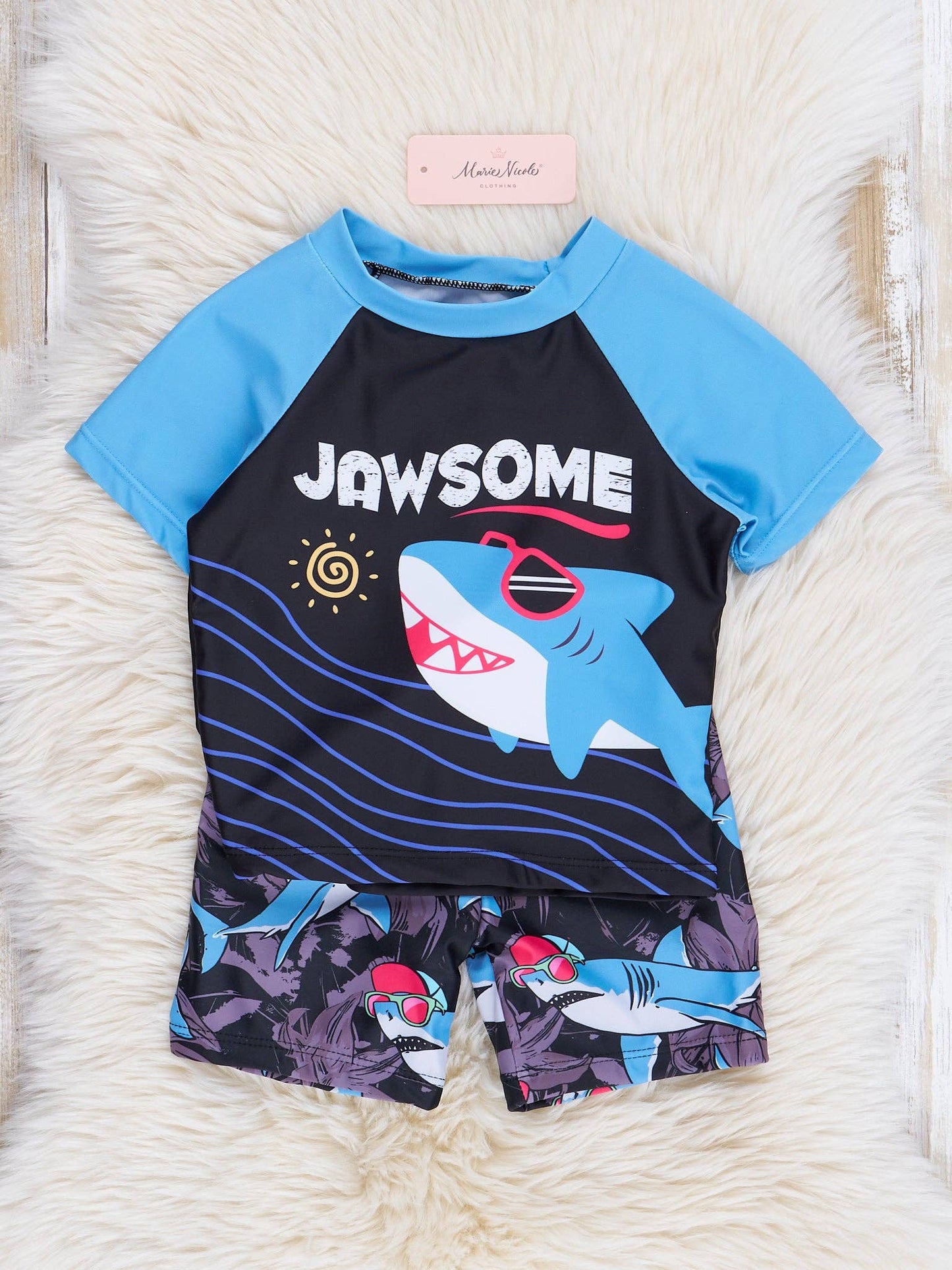 "Jaw-some" Raglan Rash Guard Swimsuit