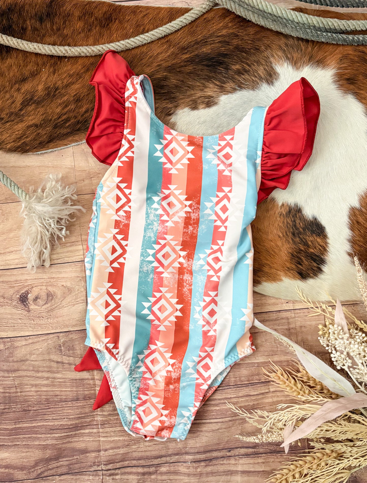 Pastel Aztec One Piece Bow Swimsuit